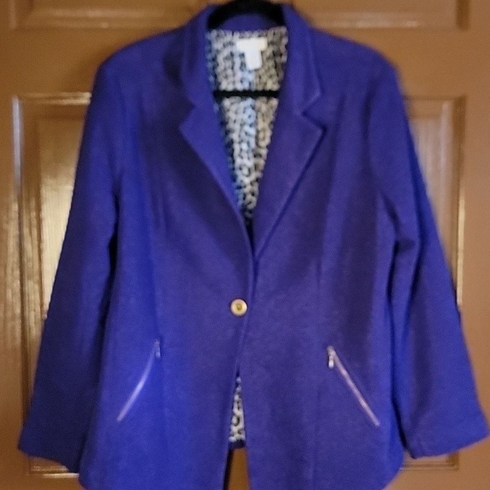 Chico's-Purple crinkled blazer with animal print lining Size 2=Medium.